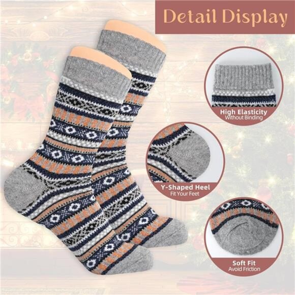 Womens Wool Socks 5 Pairs Winter Warm Sock Thick Knit Cabin Cozy Crew Soft - Picture 13 of 14